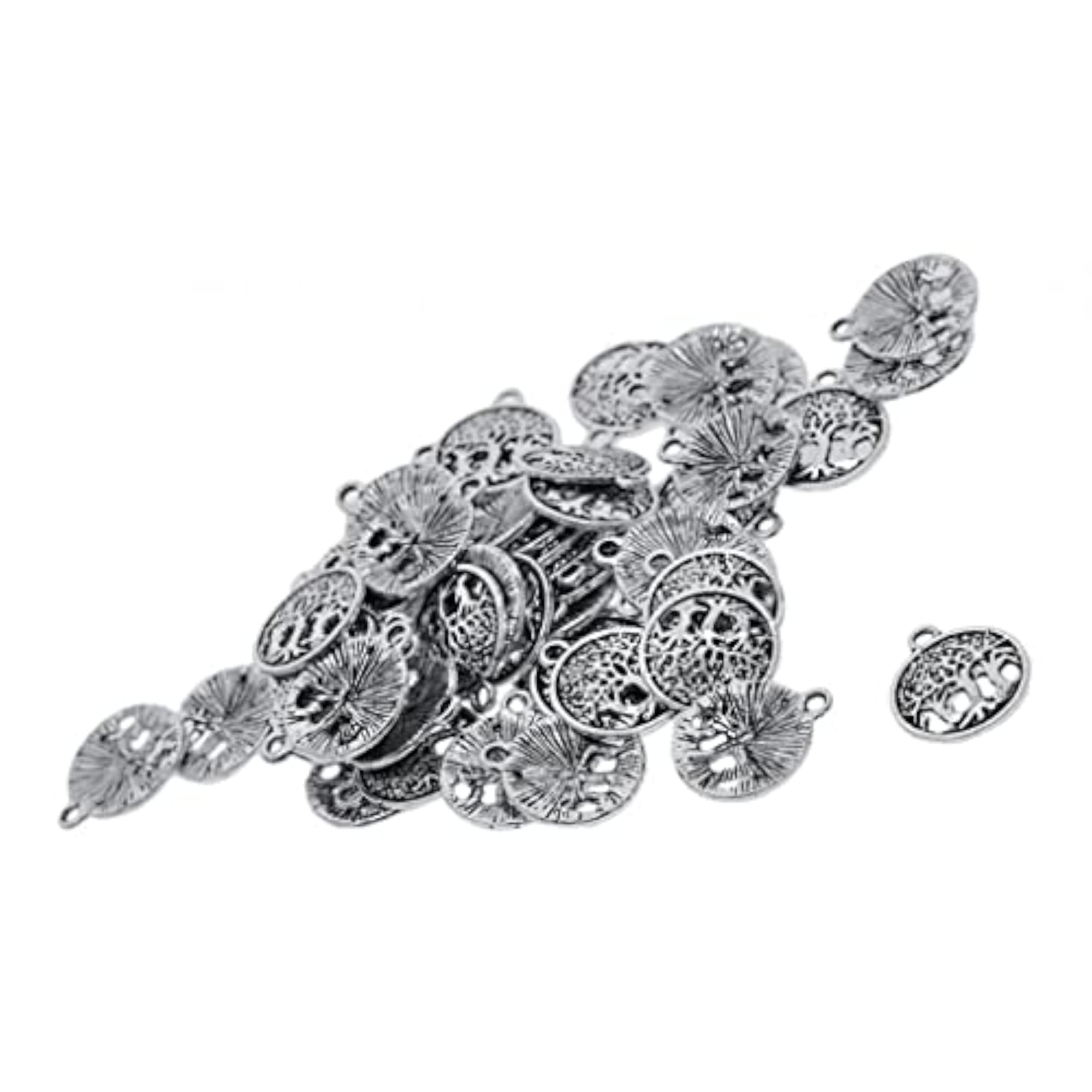 50 Pieces Tibetan Silver Yoga Tree Round Charms